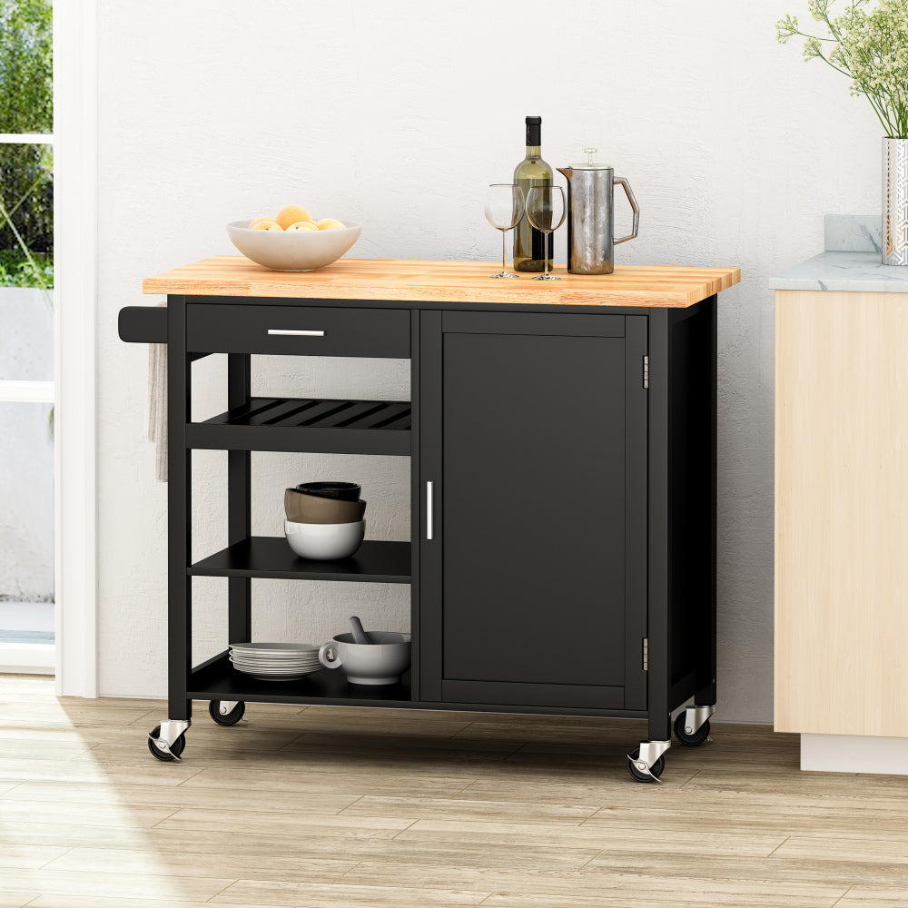 Kitchen Island Cart with Solid Wood Top, 41" Width Mobile Carts with Storage Cabinet, Rolling Kitchen Table with Spice Rack, Towel Rack, and Drawer, Portable Islands on Wheels