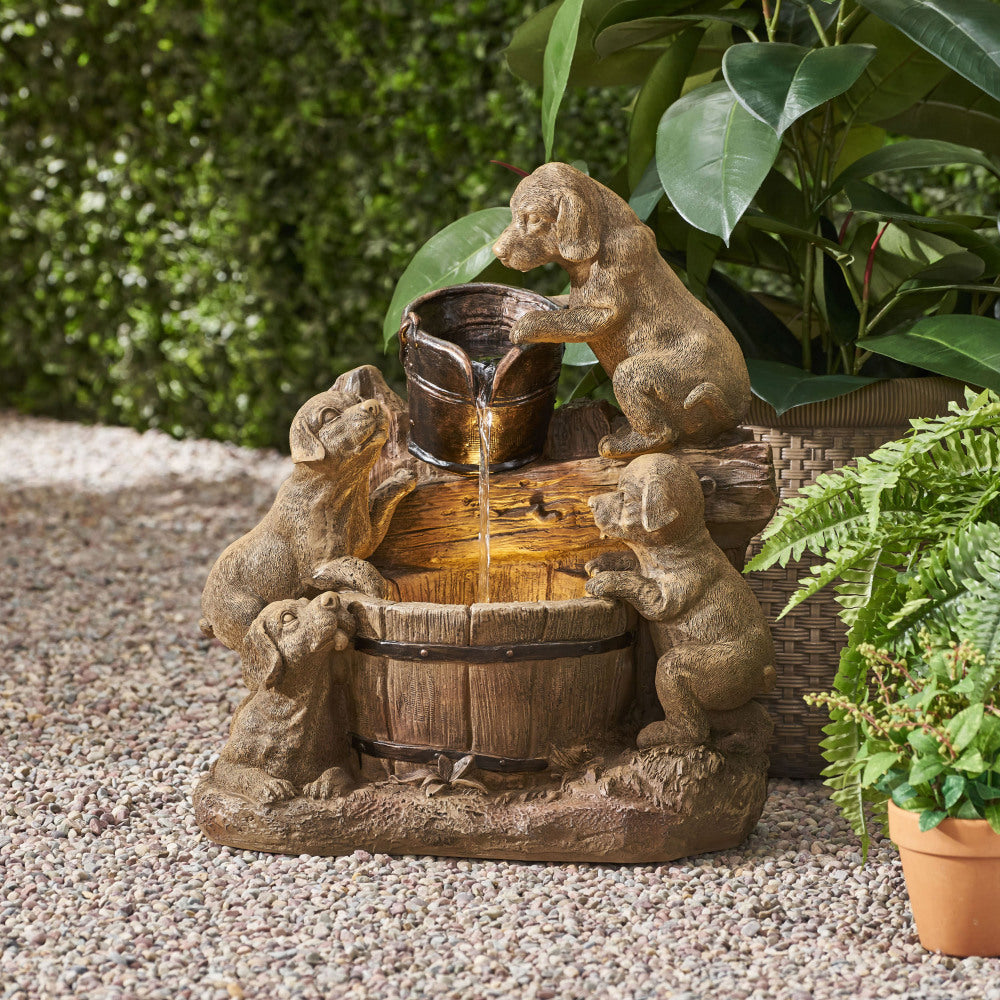 DIMMOCK FOUNTAIN, 22.75" High Hand Crafted Weather Resistant Floor Fountain with Light, Light Brown