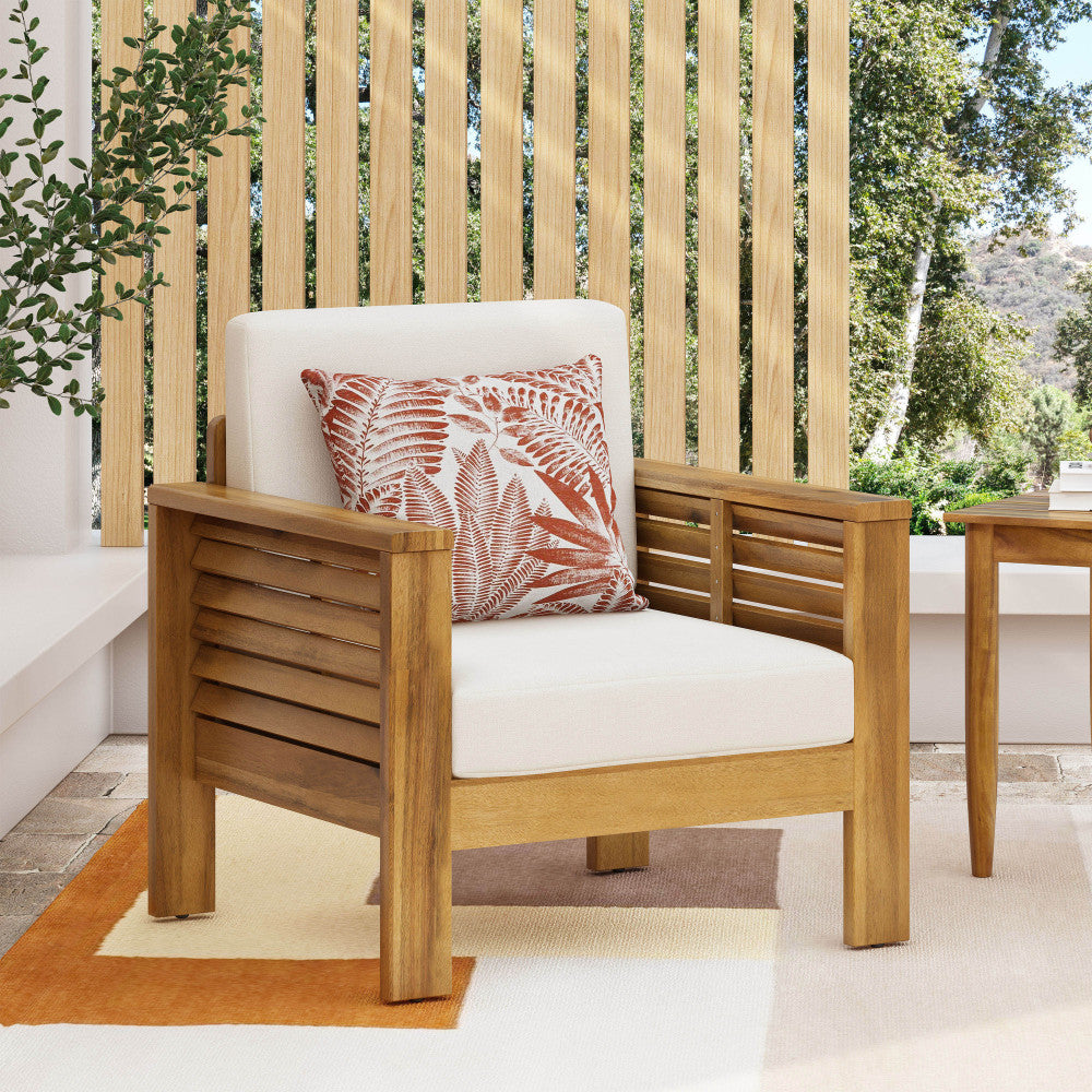 Teak Acacia Wood Loveseat and Coffee Table Set with Cream Cushions