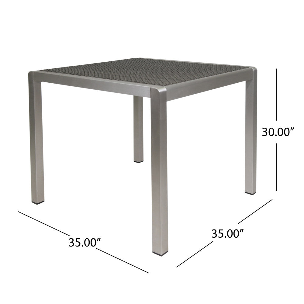 Outdoor Dining Table - Anodized Aluminum - Wicker Table Top - Square - Silver and Gray - 35"