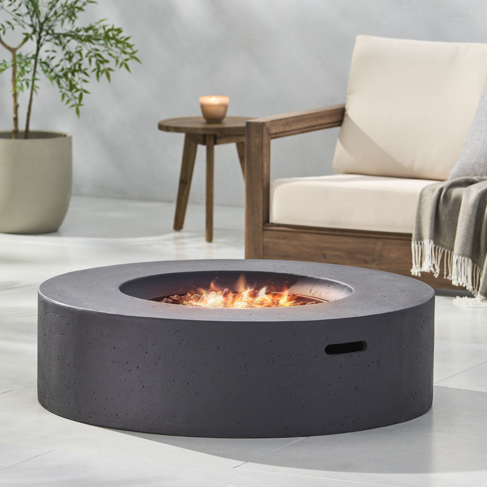 Outdoor 50,000 BTU Round MgO Concrete Propane Fire Pit, Light Grey (Tank Cover not Included)
