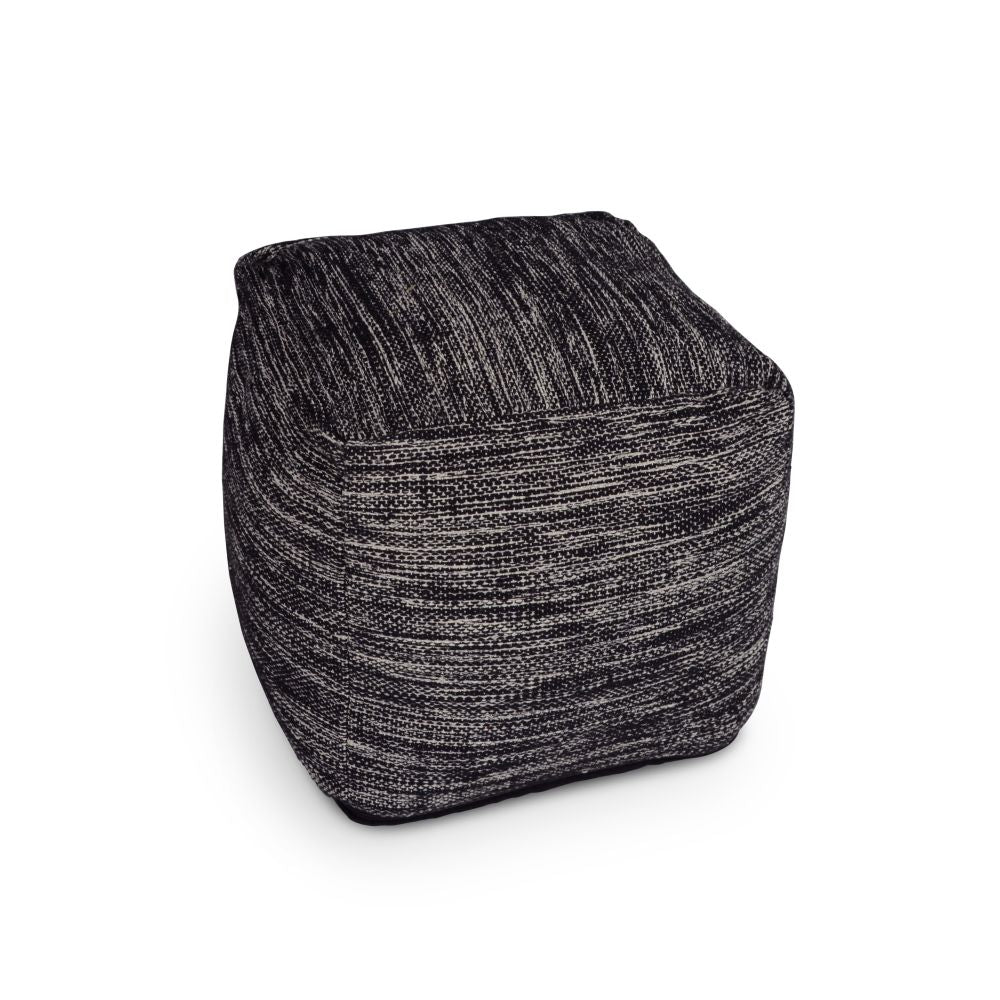 Omari - Square Handwoven Woolen Pouf - Black