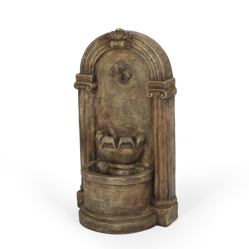 35.25" High Outdoor Weather Resistant Floor Fountain with LED Lights, Light Brown