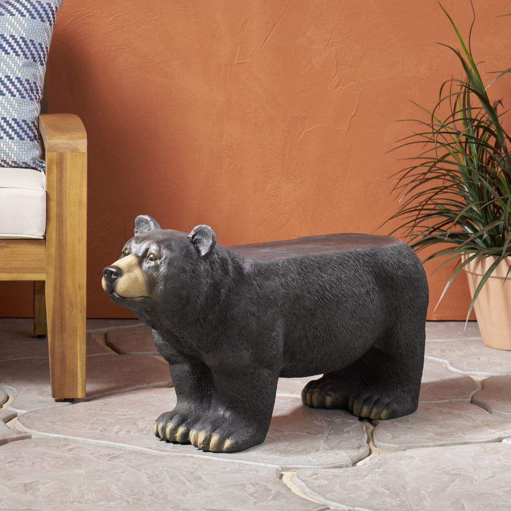 MGO BEAR BENCH, Concrete Outdoor Bench, Outdoor Bench, Matte Black + Black
