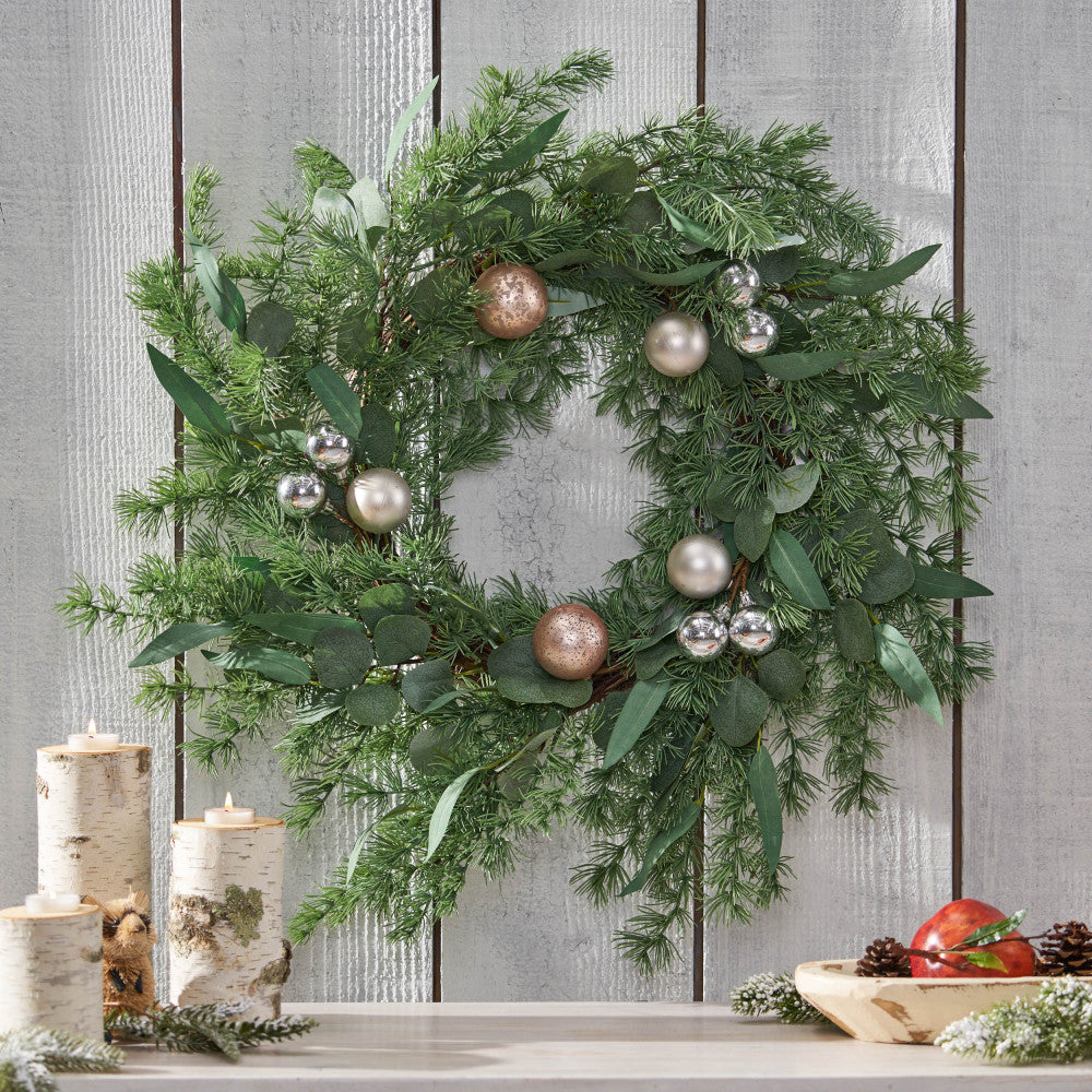 23.5" POINSETTIA/BERRY/EUCALYPTUS HALF WREATH