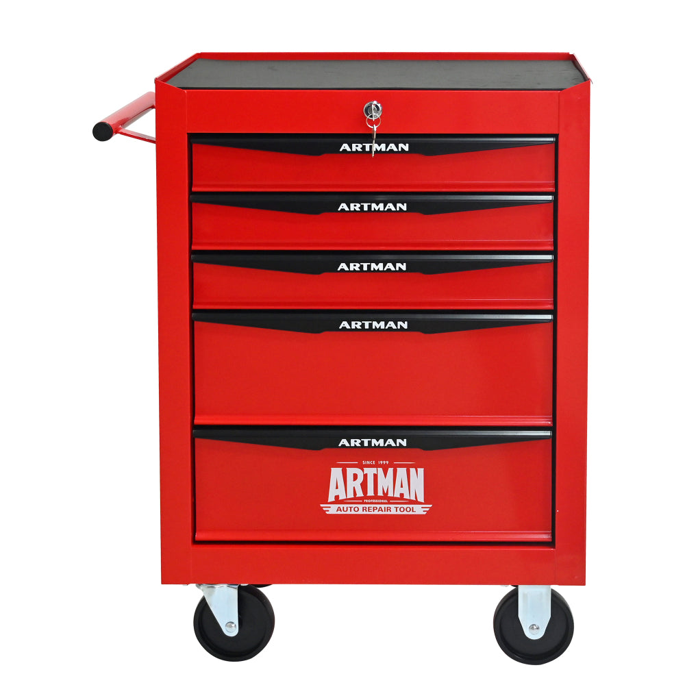 Rolling Metal Tool Chest with 5 Drawers, 20" 5-Drawer Tool Chest Cabinet with Ball Bearing Drawer Slides, Steel Tool Storage Box Organizer -Red&Black