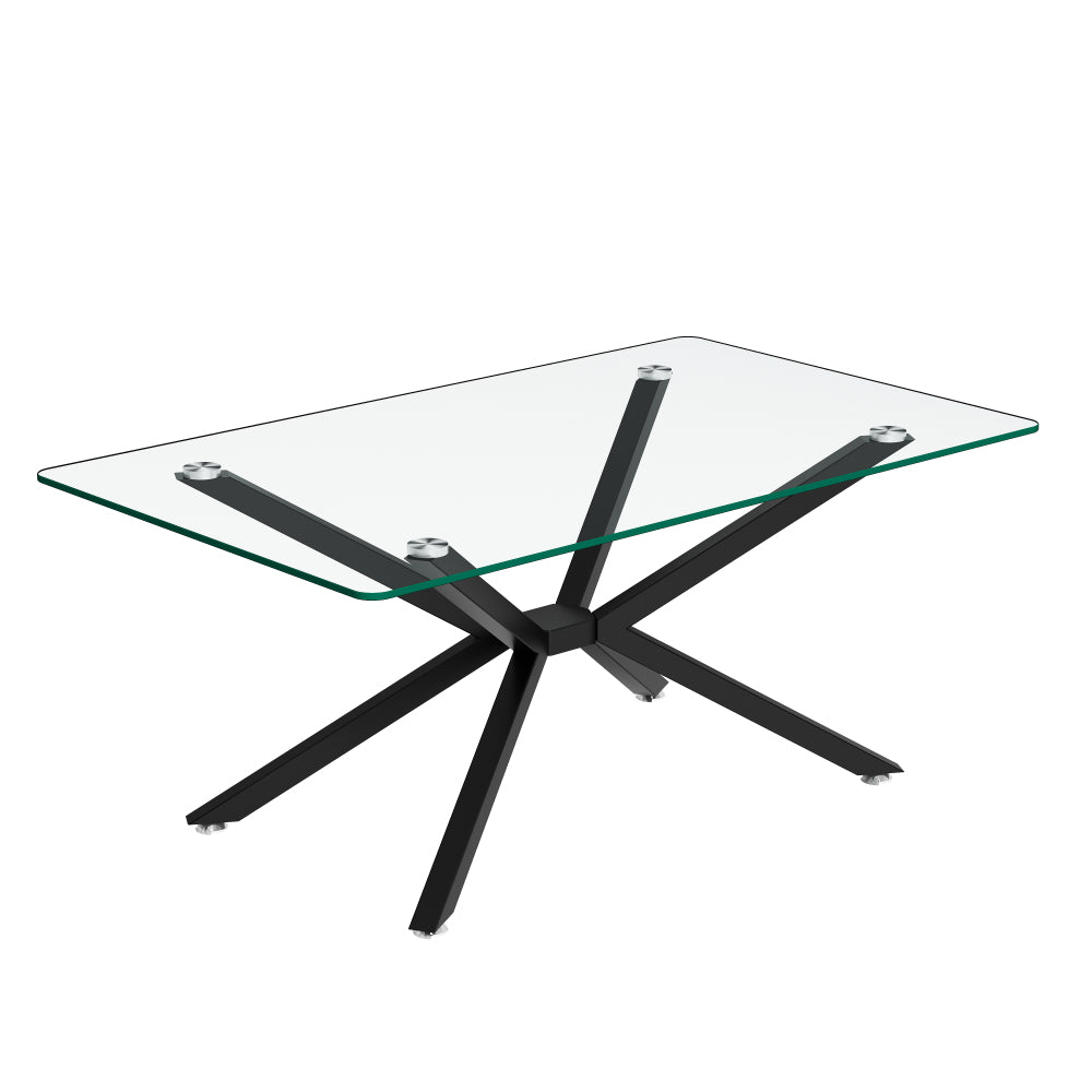 39.37" Rectangular Clear Tempered Glass Coffee Table,Stylish Design with Black Metal Legs, Coffee Table for Living Room