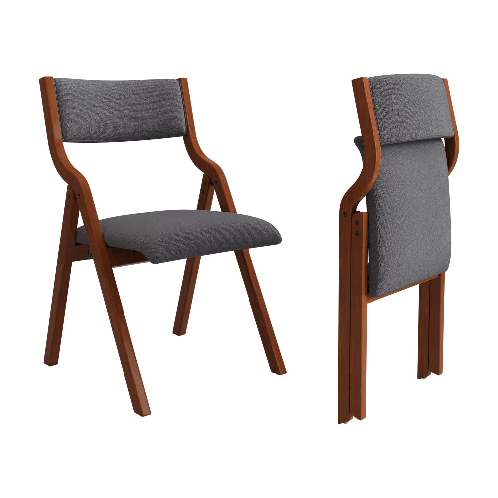 Upholstered folding Dining chair, space saving, easy to carry, Dining Room,No assembly required, 2-Pack-Grey+Walnut