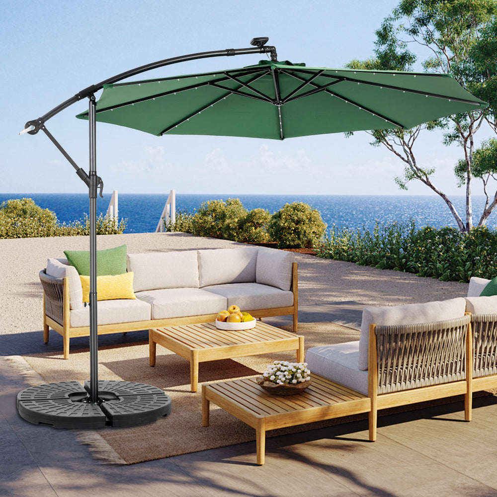 10ft Solar LED Offset Hanging Market Patio Umbrella  ( khaki )(No Base)
