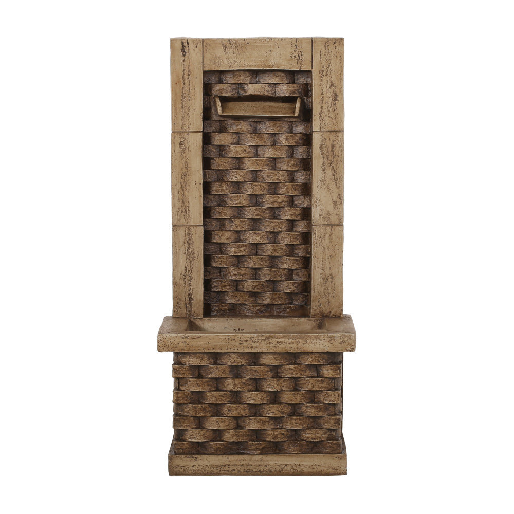 35.25" High Hand Crafted Weather Resistant Floor Fountain with Light, Light Brown