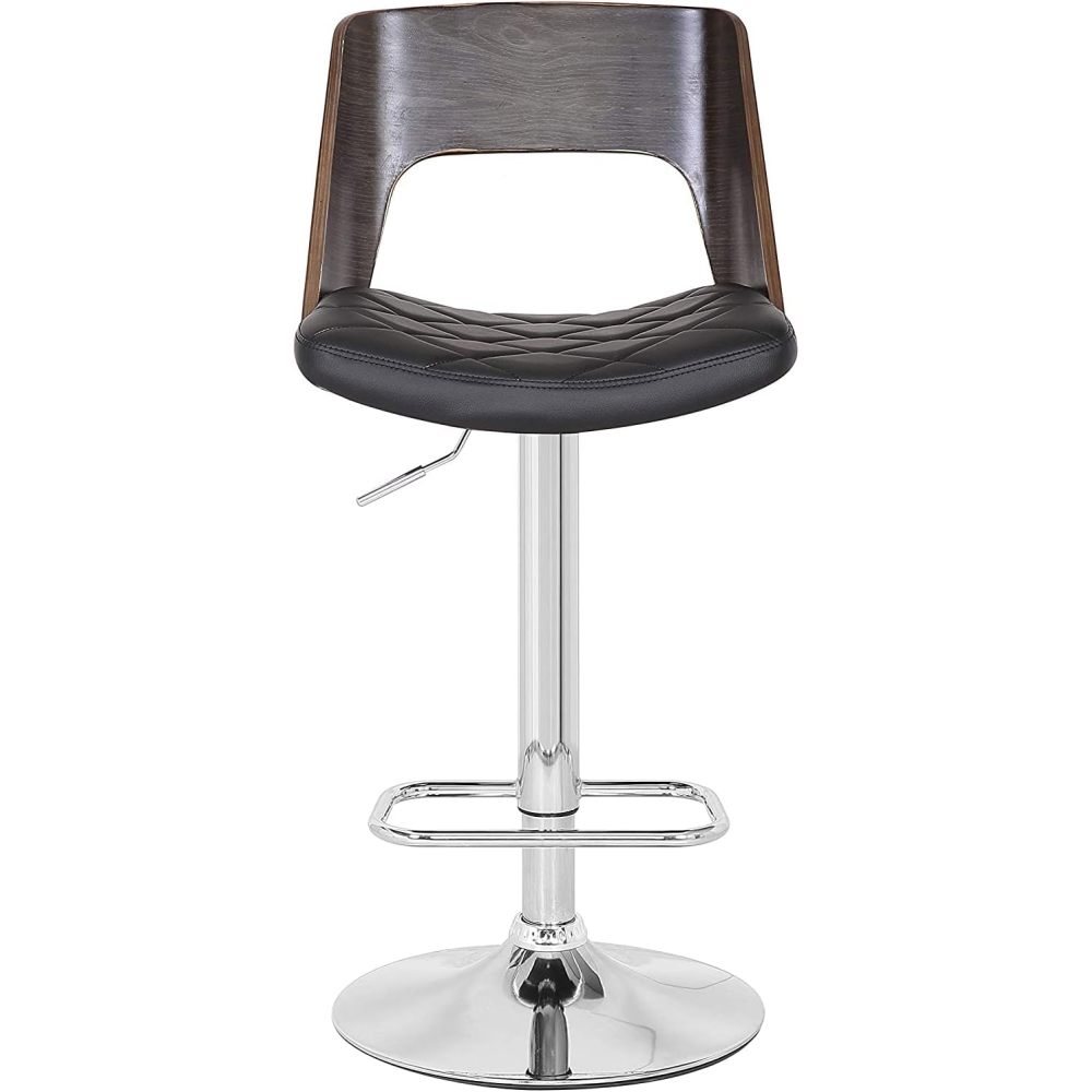 Bentwood Contemporary Modern Stylish Wood Back Adjustable Swivel Bar Stool with Diamond Quilted Finish Curved Seat and Back, Weathered Oak