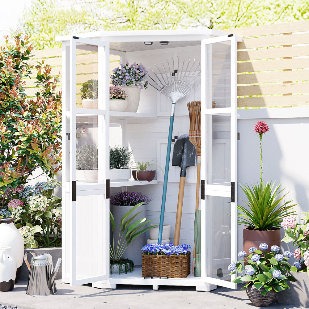 [Assembly Video Product] TOPMAX 63'' Height Garden Wood Storage Cabinet Outdoor Tool Storage Shed, Mini Greenhouse Cold Frame with Waterproof- Roof and Lockable Door for Backyard,Patio, Lawn, Yellow