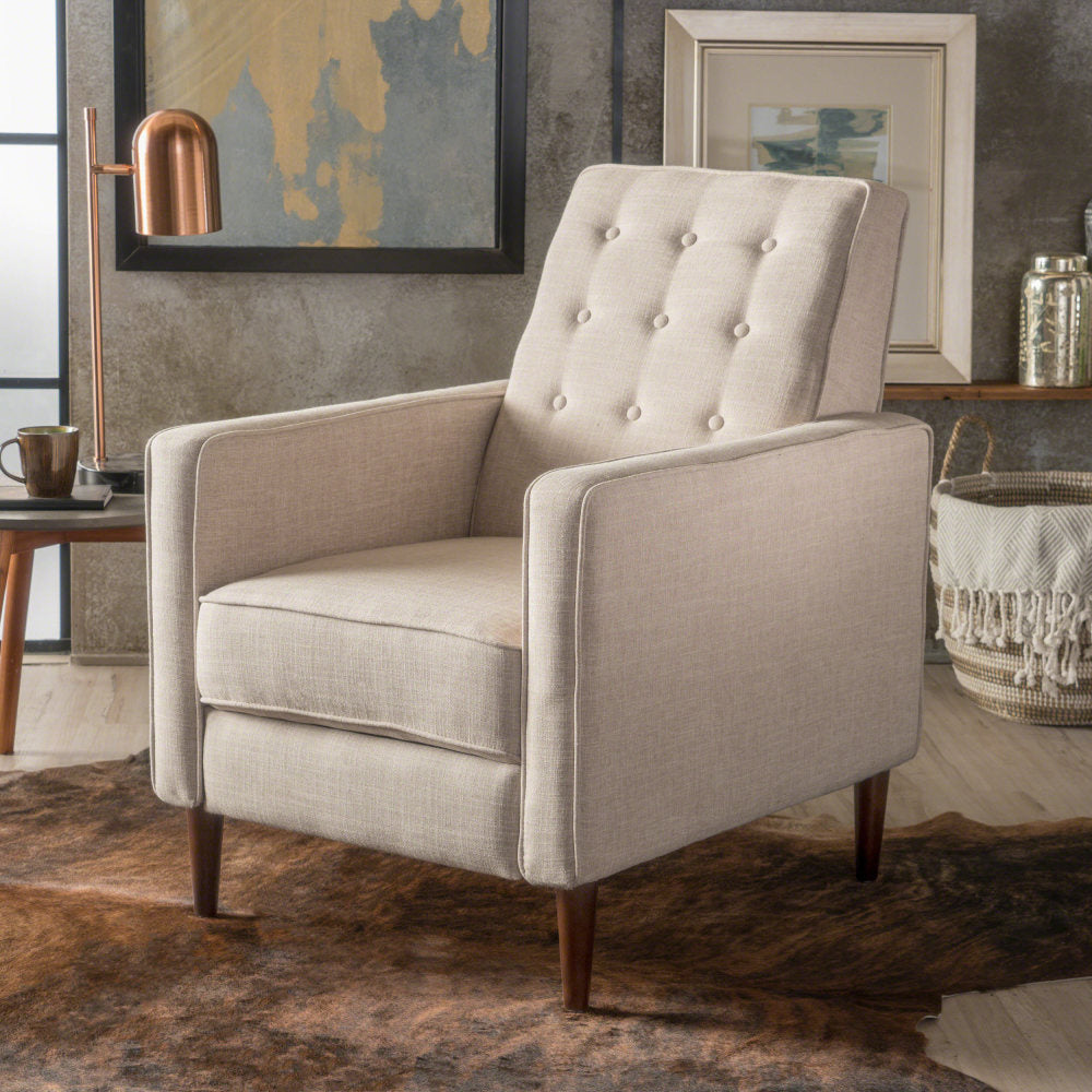 Fabric Recliner Chair Mid-Century Modern Recliner Pushback Single Recliner Sofa with Thicker Seat Cushion Tufted Upholstered Sofa with Wooden leg for Living Room Bedroom
