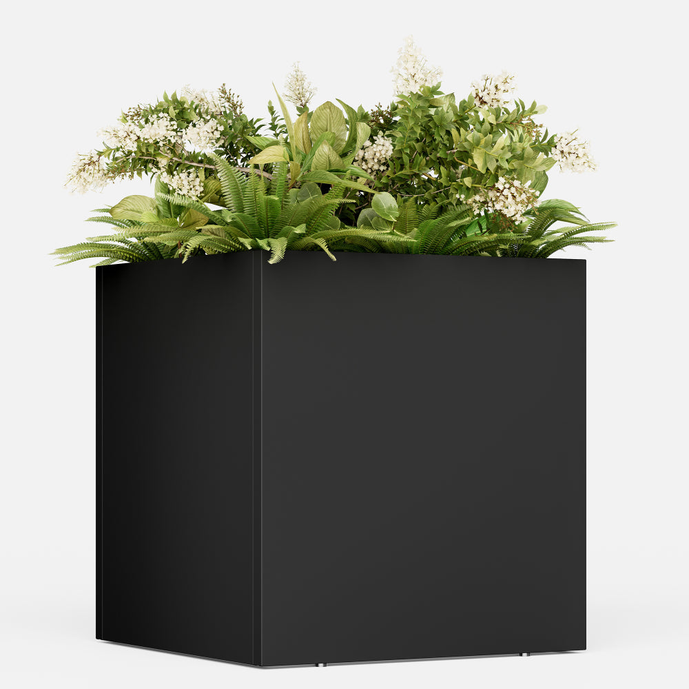 Large outdoor planters with removable insert shelf.Square steel flower pots for porch with garden.