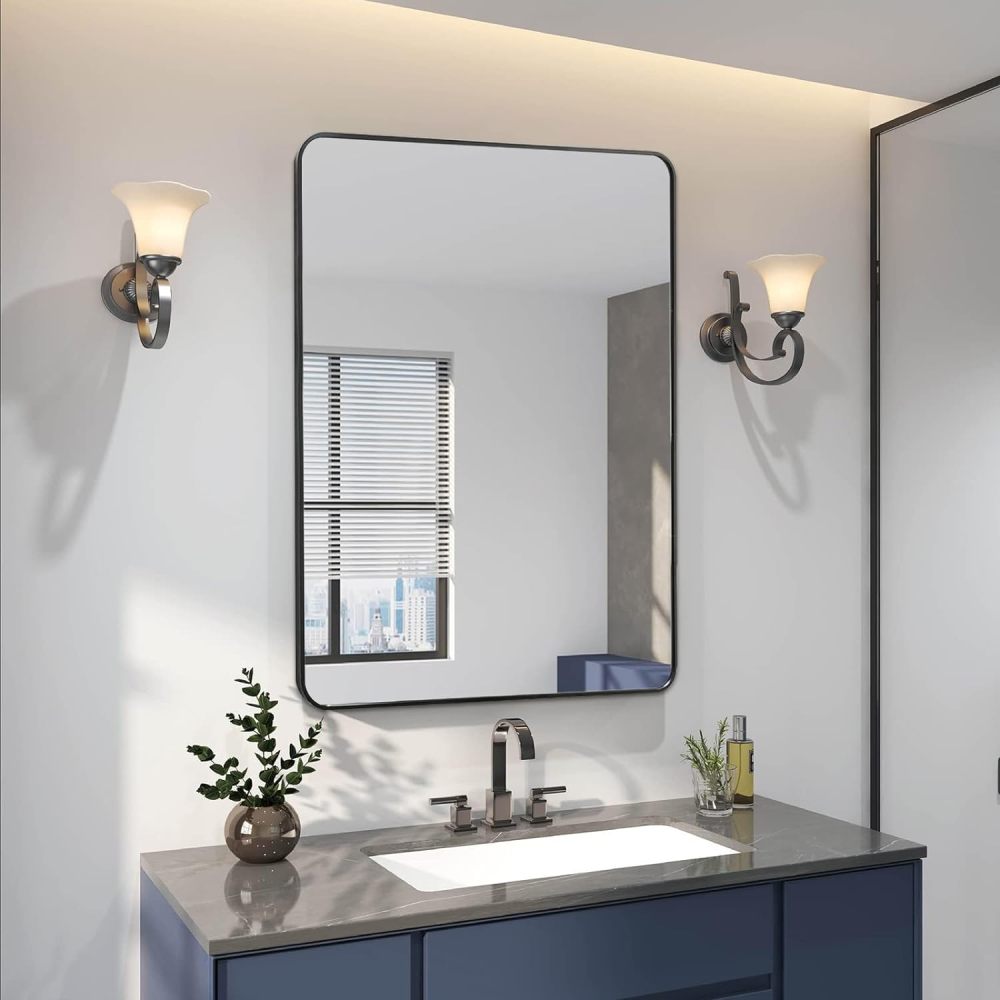 24x36 Inch Black Metal Framed Rectangular Bathrrom Mirror for Wall.(W2203135010)