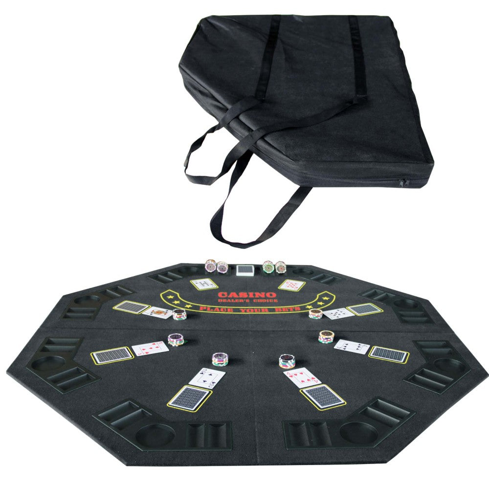 INO Design 48" Folding Poker Tabletop for 8-Player Texas Holdem Octagon Casino Game Portable Layout Mat Black