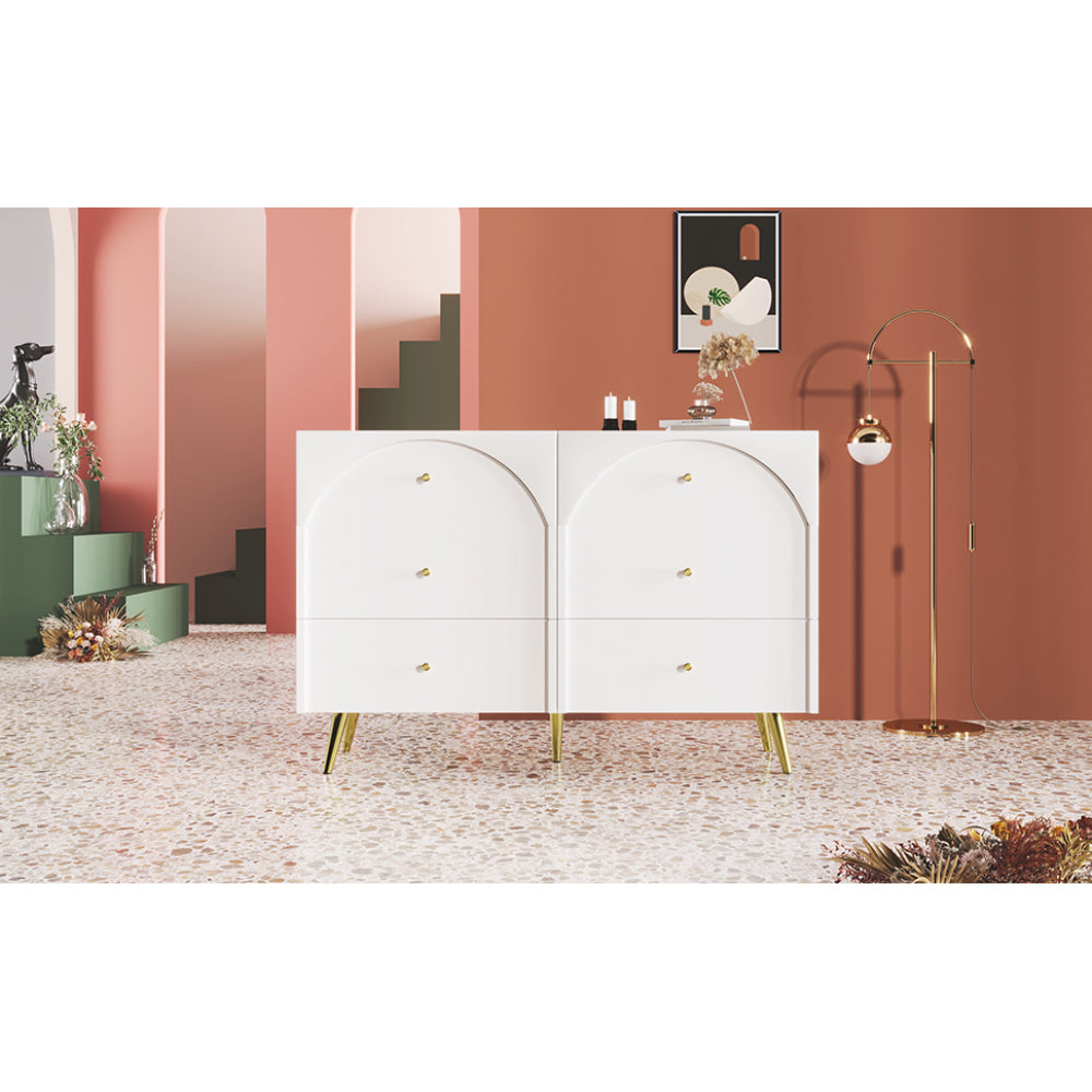 Modern metal foot six-drawer  dining cabinet, combining high-quality wood and metal, simple style, dining/living room/kitchen storage cabinets, providing large storage space