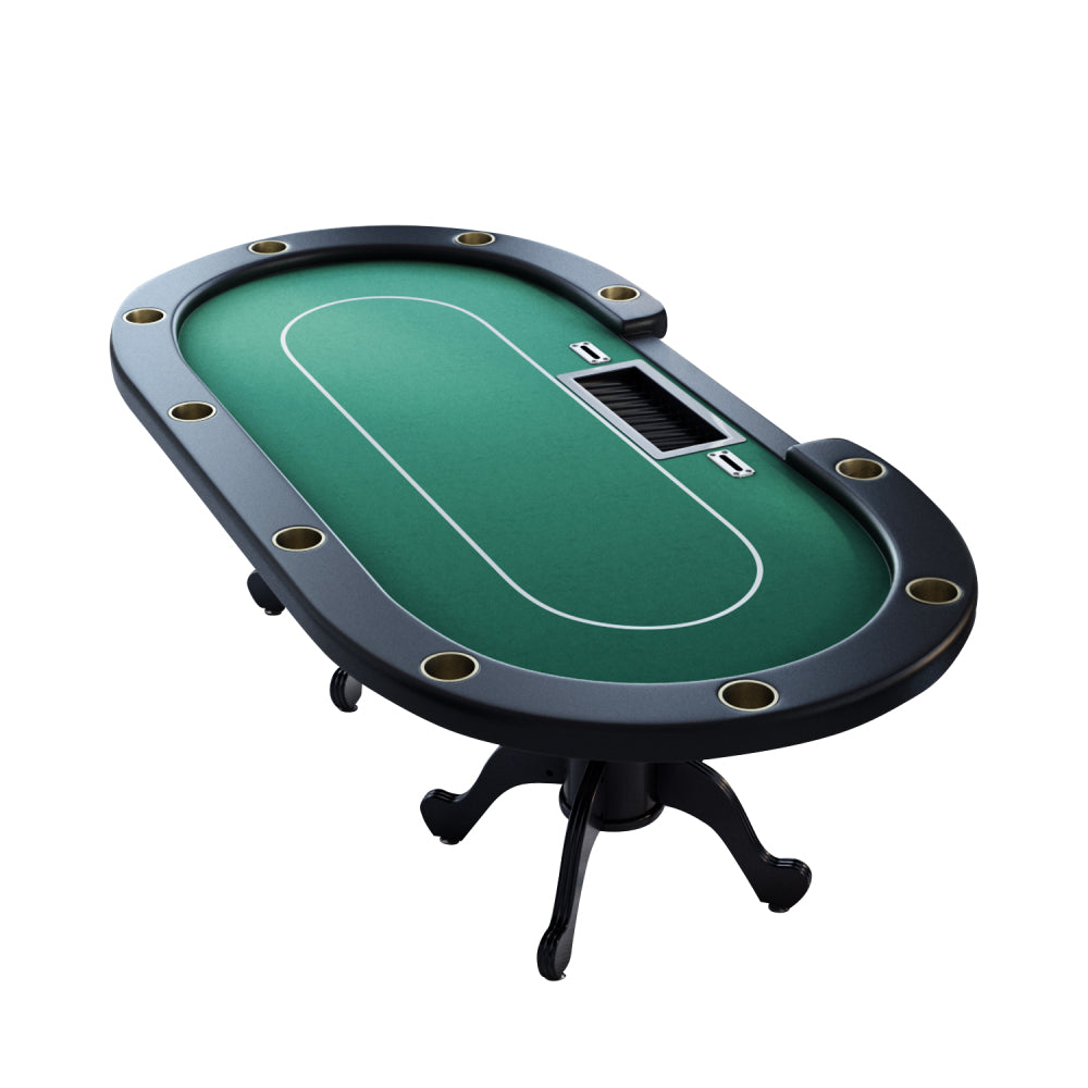 96" Poker Table for Texas Holdem Casino Game Premium Aura Oval with Waterproof Felt Cup Holders Chips Tray Drop Box Green
