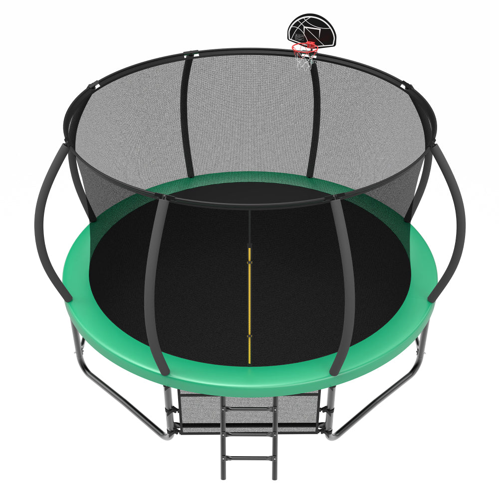 14FT Trampoline with Enclosure - Recreational Trampolines with Ladder and AntiRust Coating, ASTM Approval Outdoor Trampoline for Kids