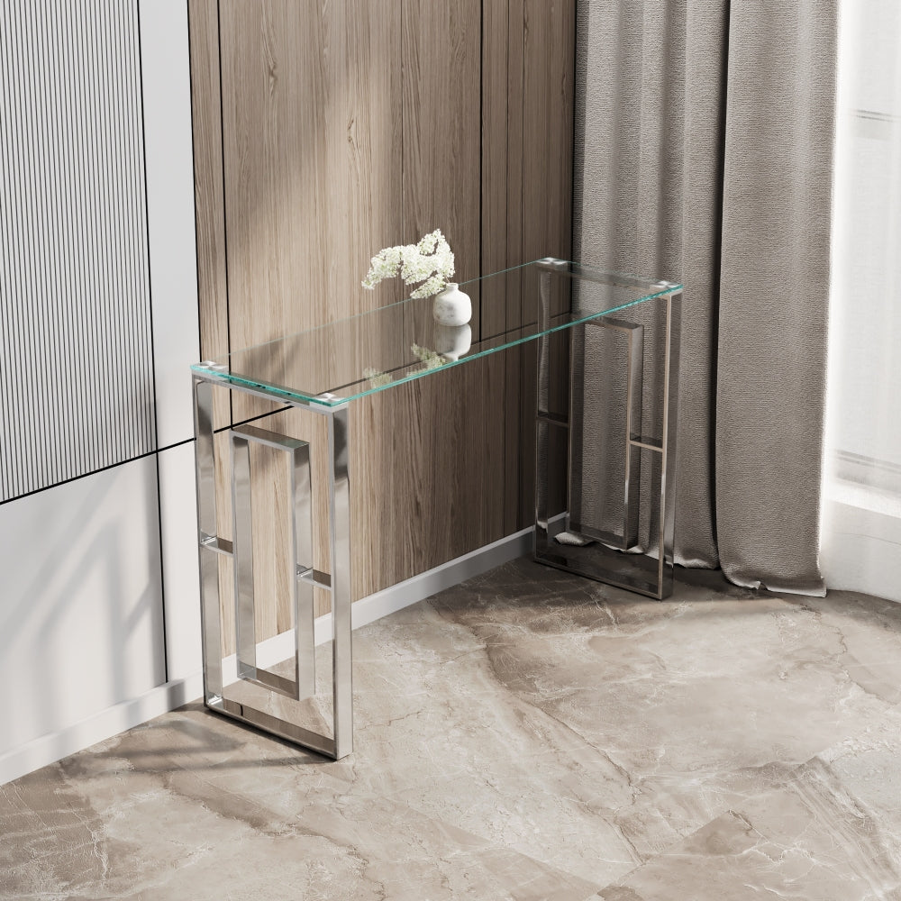 Console Table Stainless Steel Glass,Meal side table silvery Clear  bs-02 s