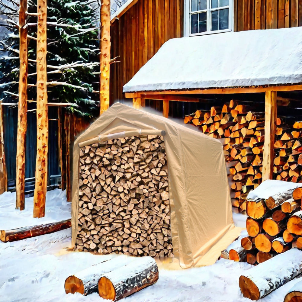 7x8 ft Outdoor Portable Gazebo Storage Shelter Shed with 2 Roll up Zipper Doors & Vents Carport for Motorcycle Waterproof and UV Resistant Anti-Snow Portable Garage Kit Tent, Sand