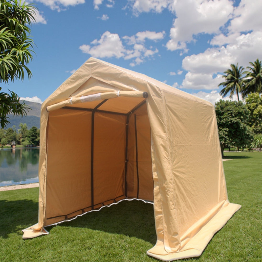 7x12ft Outdoor Portable Gazebo Storage Shelter Shed with 2 Roll up Zipper Doors & Vents Carport for Motorcycle Waterproof and UV Resistant Anti-Snow Portable Garage Kit Tent, Sand