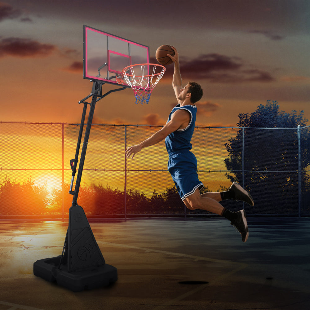 Portable Basketball Hoop for Youth Adults & Professional Match,Adjustable Height 8.04 ft to 10.01 ft,44 inch Backboard with Rebound System, Indoor/Outdoor Basketball Goal with Rebound Board and Wheels