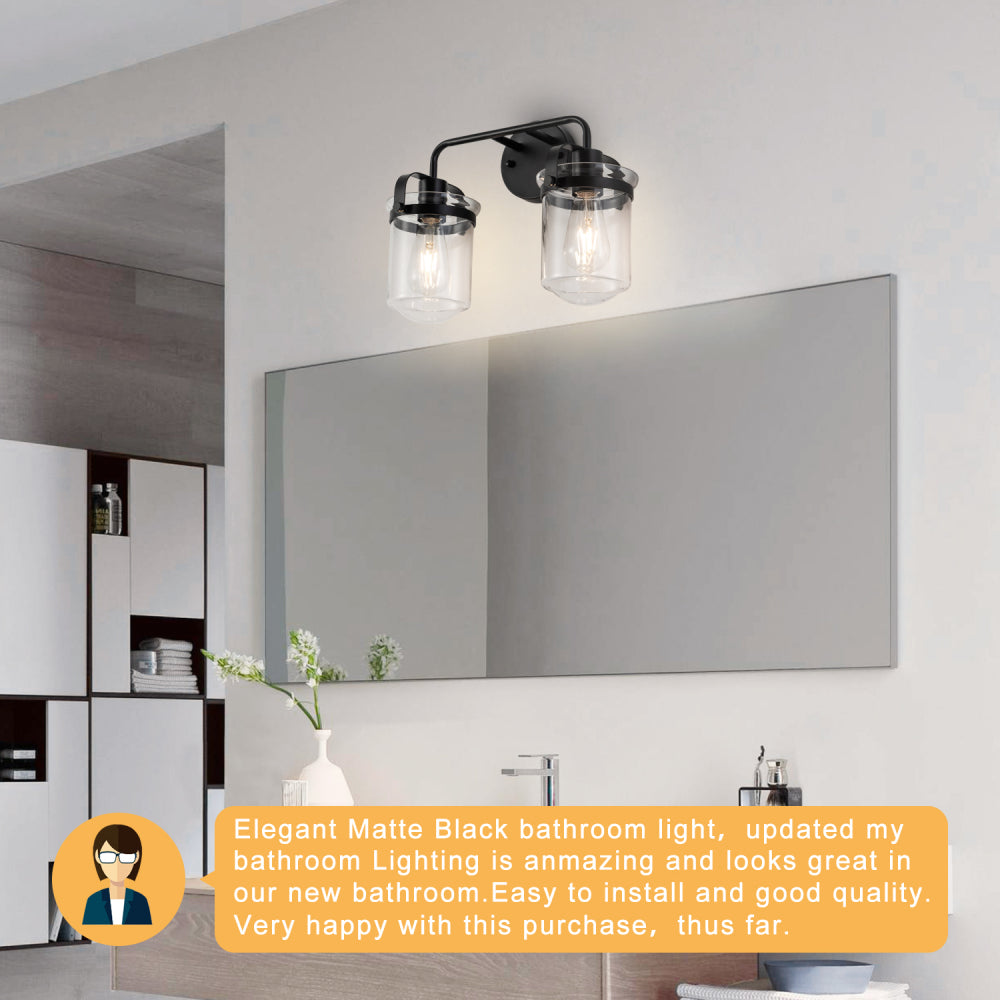 2-Light with Clear Glass Shade, Modern Sconce, Industrial Indoor  Light Fixture for Bathroom Living Room Bedroom Over Kitchen Sink, E26 Socket, [No Bulb]