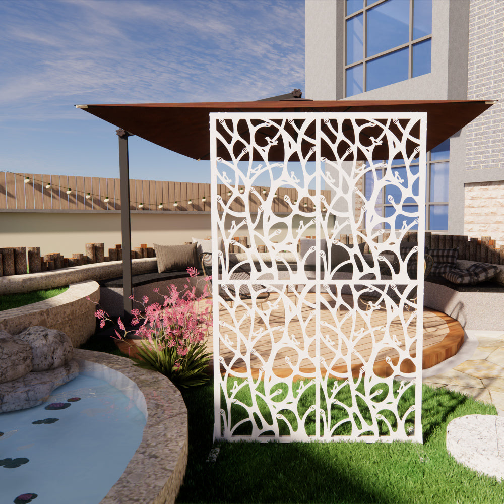 Metal Privacy Screens W3.8Ft X H6Ft Outdoor and Indoor Divider with Free Standing Decorative Privacy Screen for Balcony Patio Garden Room Divider, White Bird Shape