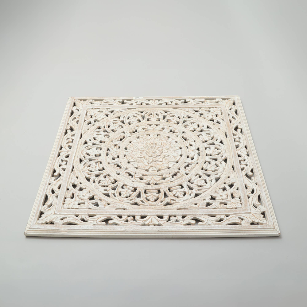 White Square Shape Handcrafted Wooden Wall Decor – 36"x36" Elegant Home Accent
