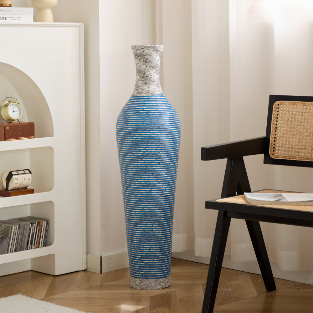 39-Inch Tall Standing Designer Floor Vase - Durable Artificial Rattan - Elegant Two-Tone Dark Brown Finish - Ideal Decor Accent for Living Room, Bedroom, Entryway - Stylish Home Decor Statement Piece