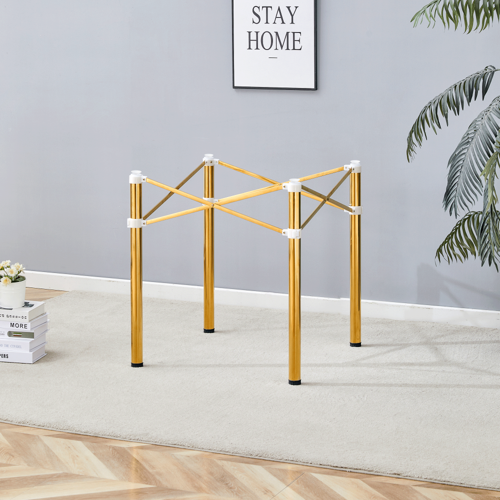 Simple Golden Stainless Steel Folding Table Frame - Multifunctional, Space-Saving.Folding Table Frame,Golden Stainless Steel Material,Only Table Leg.5.5*5.5*28.7~26.3*26.3*28.7 Inch.