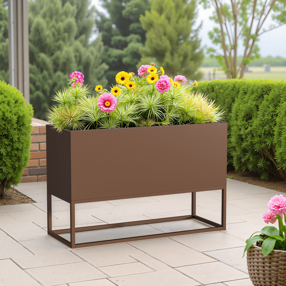 47*18*18 inch Large Metal Rectangular Planter with Shelves and Drainage Holes for Indoor/Outdoor Use, Perfect for Tall Plants, Flowers, or Shrubs in High-Traffic Areas