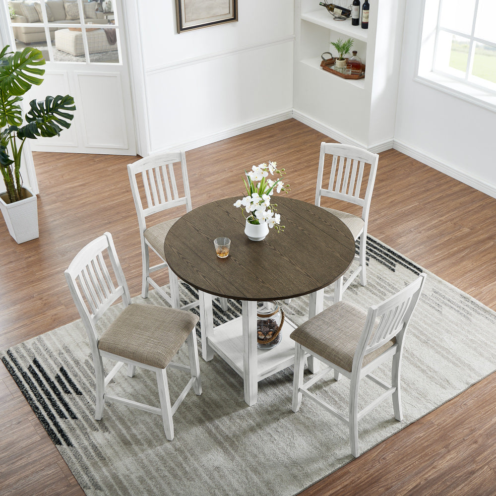 Foldable leaf dining table with storage space, 4-person dining table with 4 chairs, suitable for small restaurants and living rooms, space-saving, solid wood