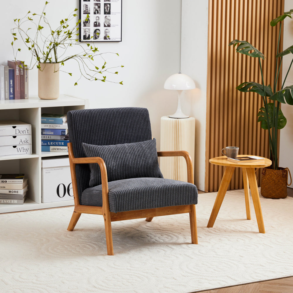 Mid-Century Modern Accent Chair, Arm Chair Living Room Chairs with Pillow Upholstered Reading Chair with Solid Wood Frame & Living Room Bedroom Balcony (beige)