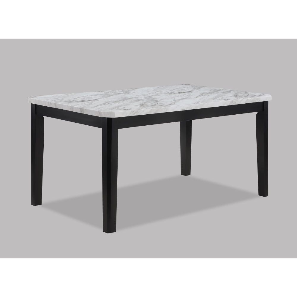 6-Piece Contemporary Dining Set Rectangular Faux Marble Table Top Black Finish Upholstered Chairs Bench Channel Tufting Wooden Solid Wood Dining Room Kitchen Furniture