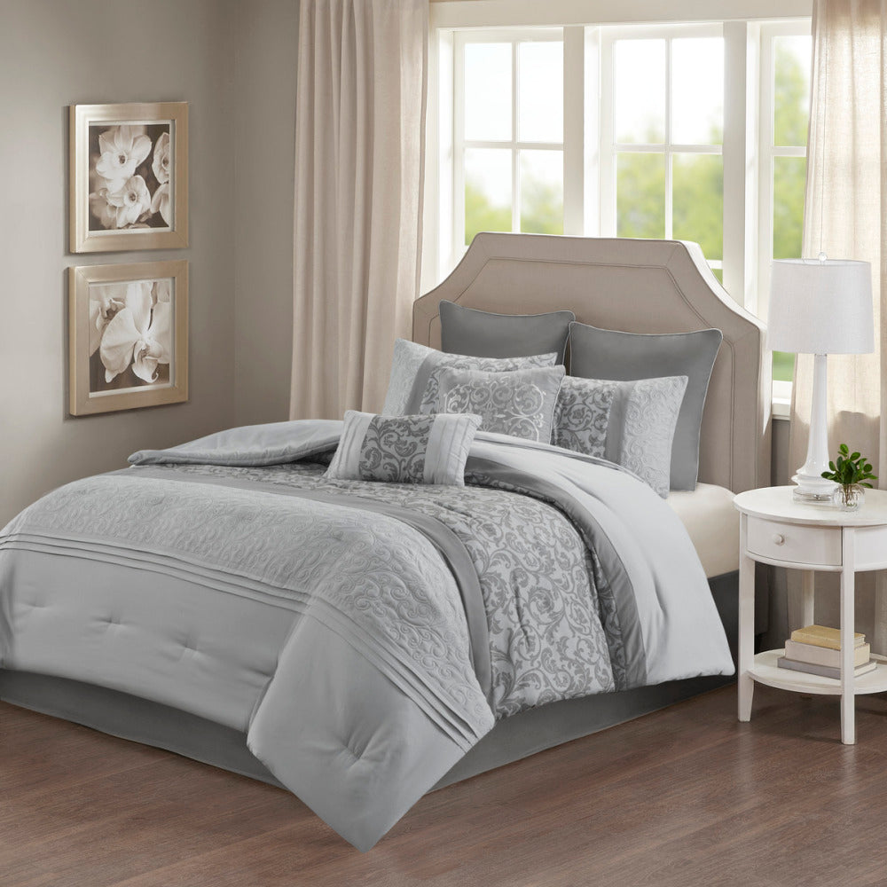 Embroidered 8 Piece Comforter Set Grey King