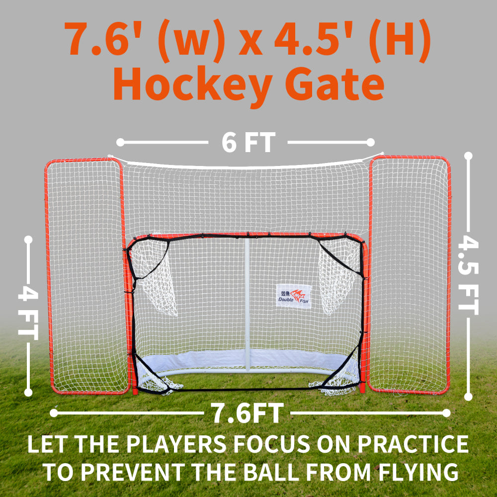 DOUBLE FISH 72" Hockey Goal With Backstop & Targets - Durable Outdoor Street Net, Red & White, For Adult Players