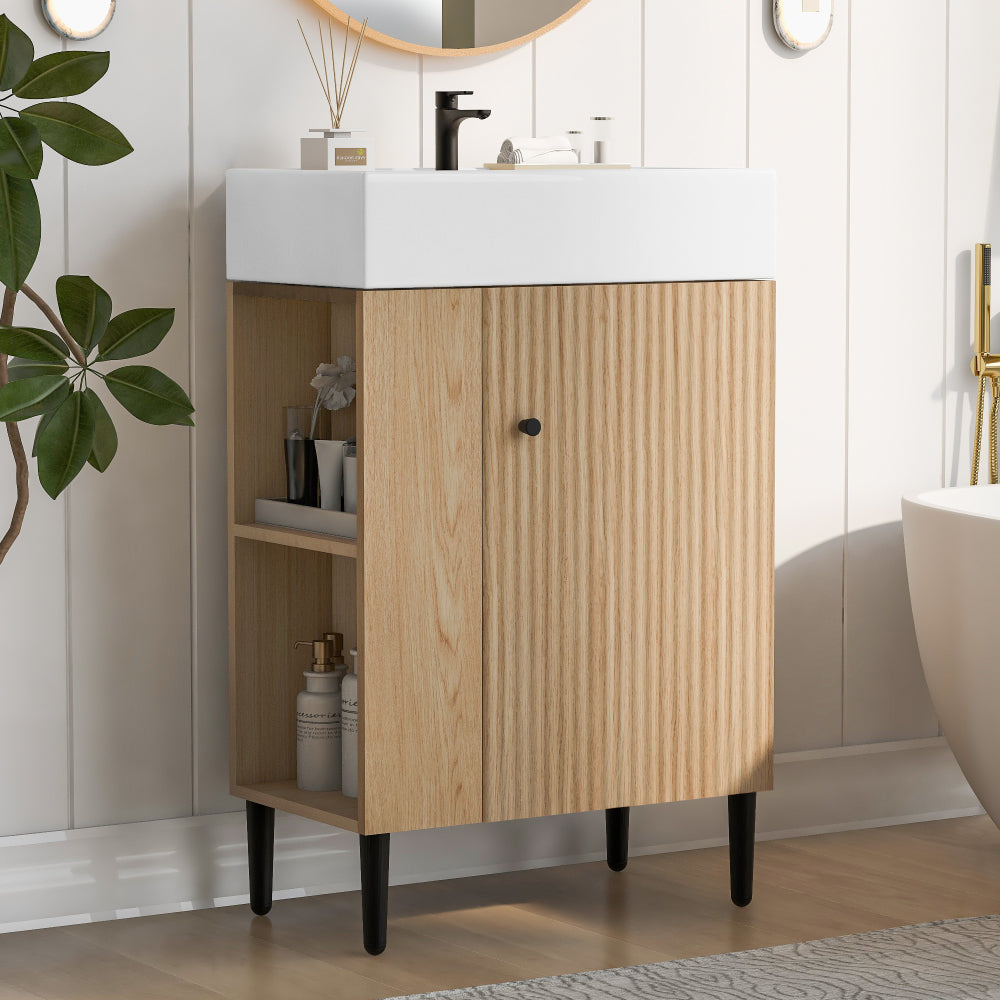21.6" white Bathroom vanity, Combo Cabinet, Bathroom Storage Cabinet, Single Ceramic Sink, Left side storage