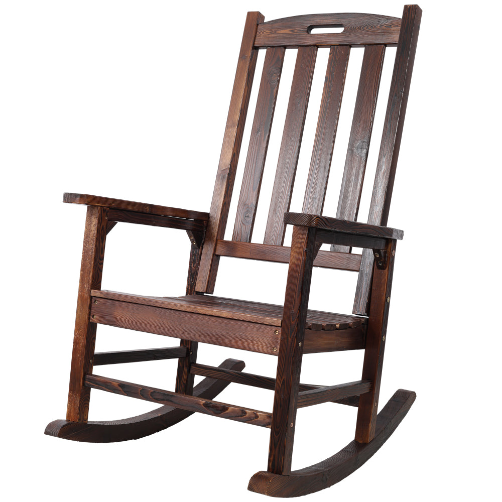 Wooden Oversized Porch Rocker Chair With Wide Seat and Tall Backrest,High Back Smooth Rocking Chairs for Outdoor & Indoor
,brown color