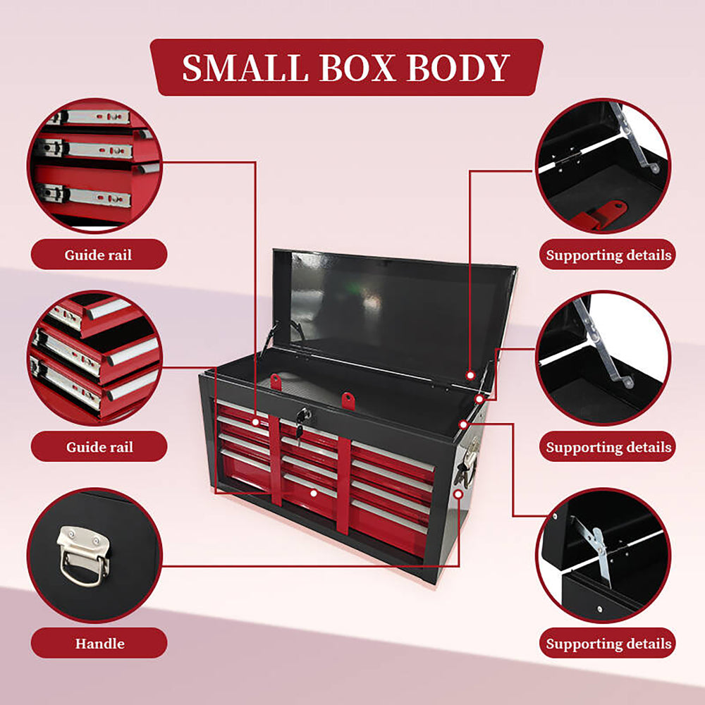 eight-drawer large capacity rolling toolbox, detachable cabinet storage toolbox with wheels and drawers, detachable toolbox with lock for workshop mechanical garage BLACK+RED