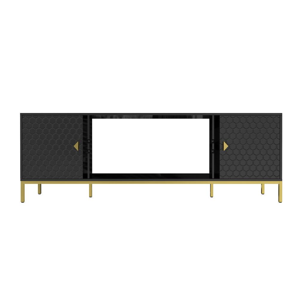 70 Inch TV Stand, Heavy Duty Wood Media Entertainment Center Console with Cabinet Storage & Open Shelves for Living Room, Modern Design (Black)