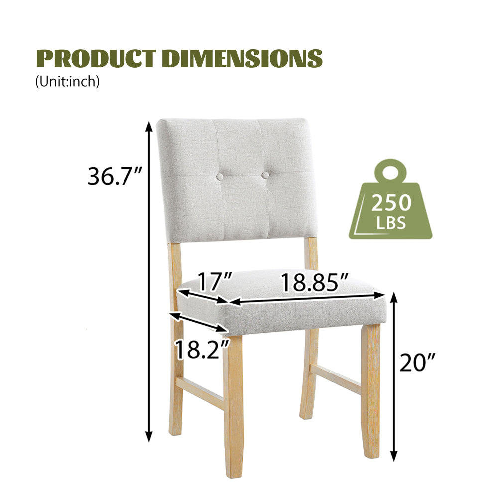 Wooden Dining Chairs Set of 4, Modern Fabric Upholstered Kitchen Side Chairs, Farmhouse Dining Room Chair with Solid Wood Legs and Padded Seat, Beige + Natural Wood Wash