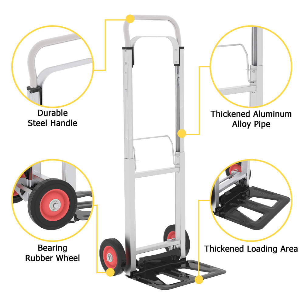 Folding Hand Truck Heavy Duty Foldable Dolly Cart with Wheels, Aluminum Collapsible Hand Cart Portable with Telescoping Handle