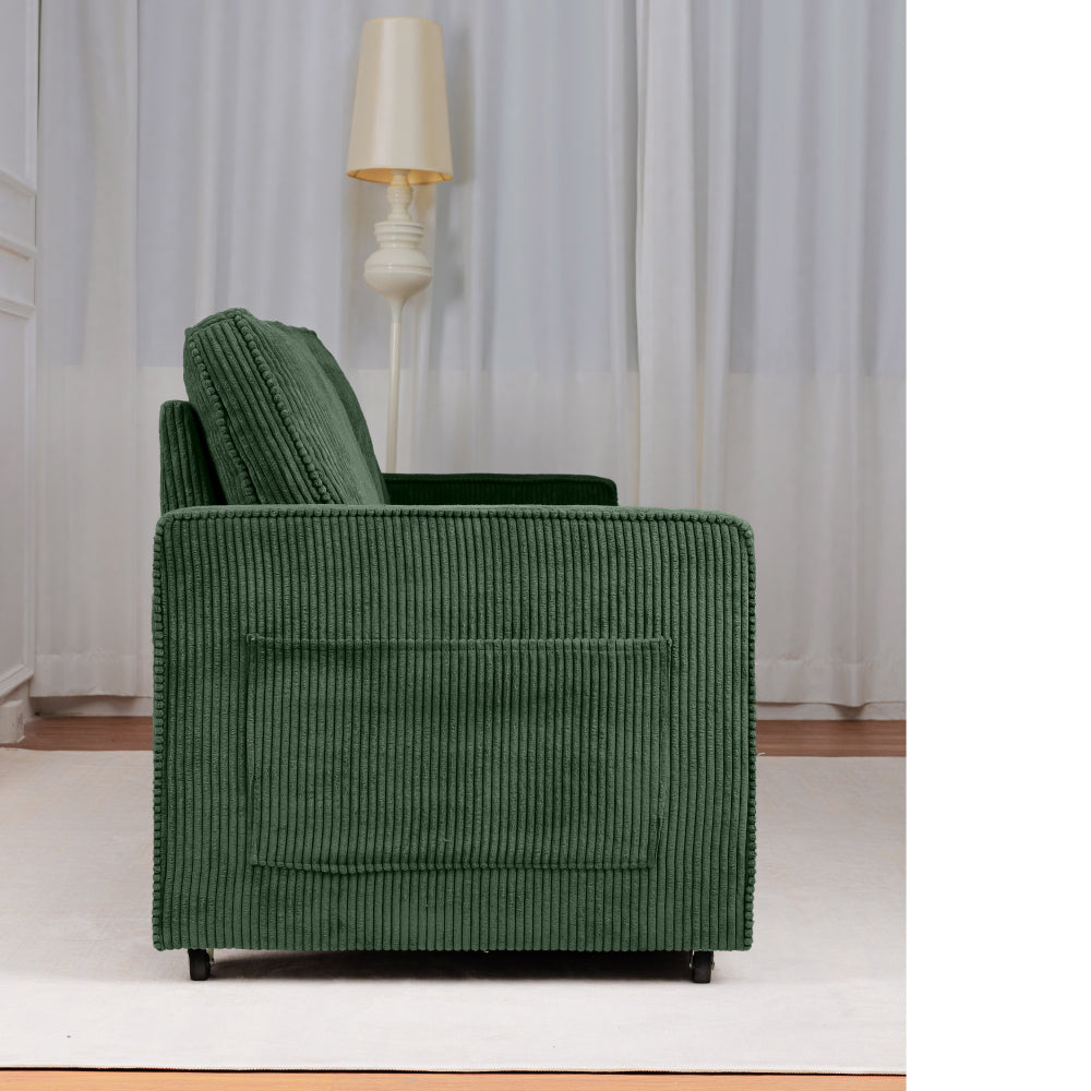Retractable 3 Seater Sofa, Easy To Assemble, Suitable For Living Rooms, Apartments And Flexible Sofas For Small Spaces, Olive Green Corduroy