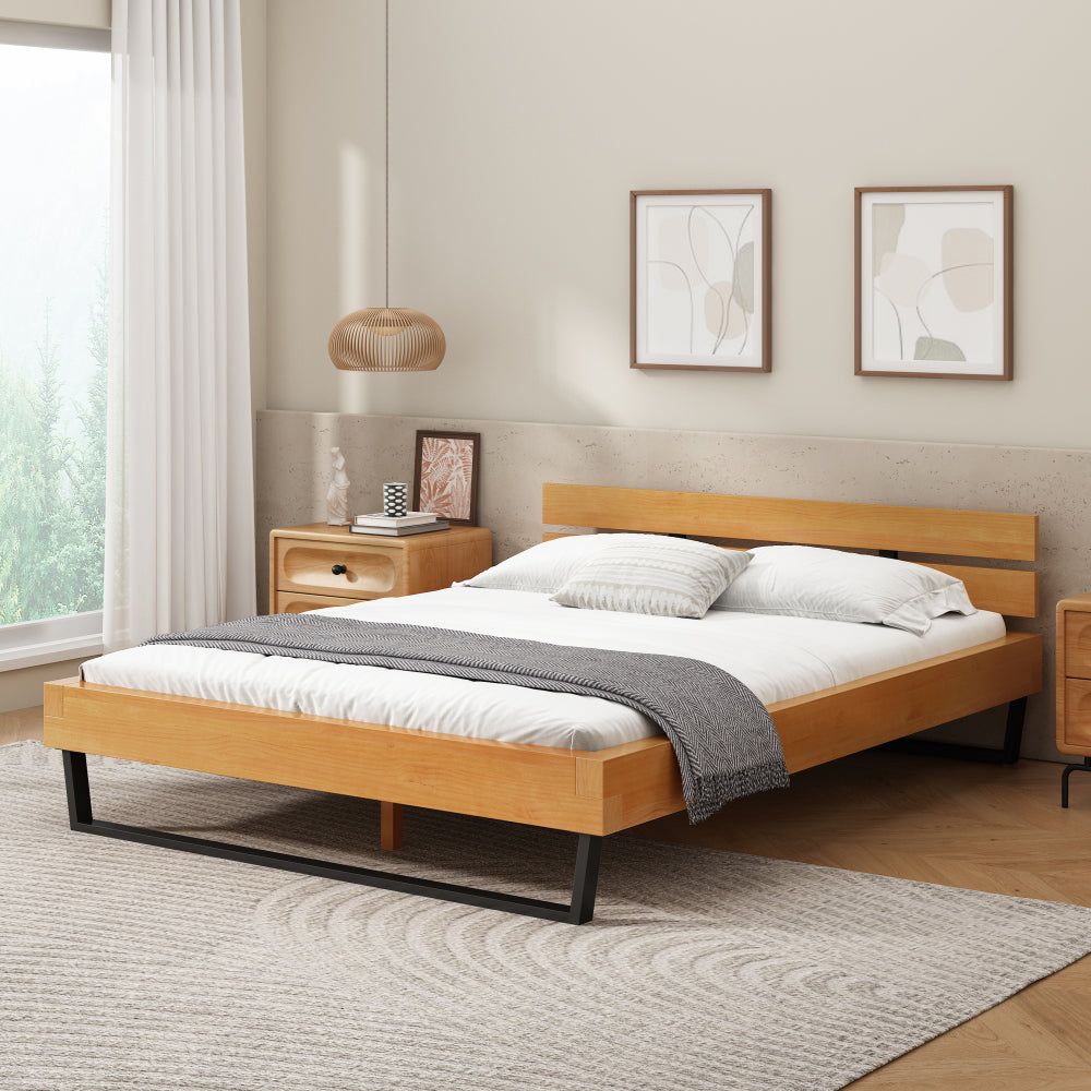 PINE WOOD BED FRAME KING SIZE,NATURAL & BLACK COLOR