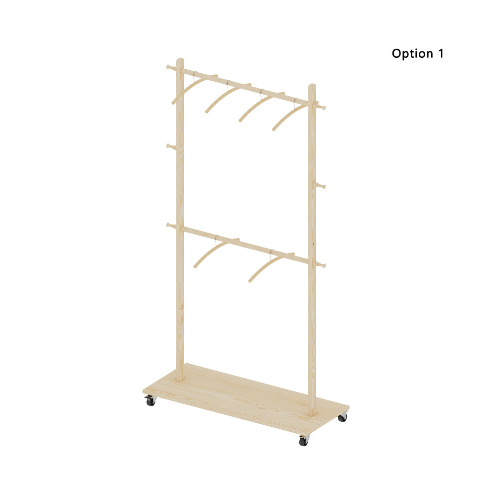 Solid Wood Garment Clothes Drying Rack with 6 Wooden Hangers, Space-Saving Design, Adjustable Shelf, and Wheels for Easy Mobility – Perfect for Bedroom, Living Room, or Entryway