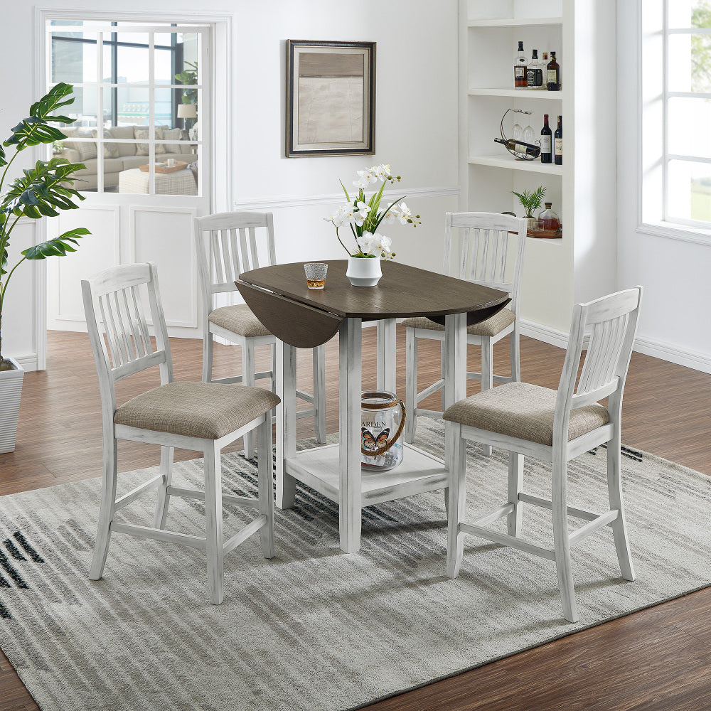 Foldable leaf dining table with storage space, 4-person dining table with 4 chairs, suitable for small restaurants and living rooms, space-saving, solid wood