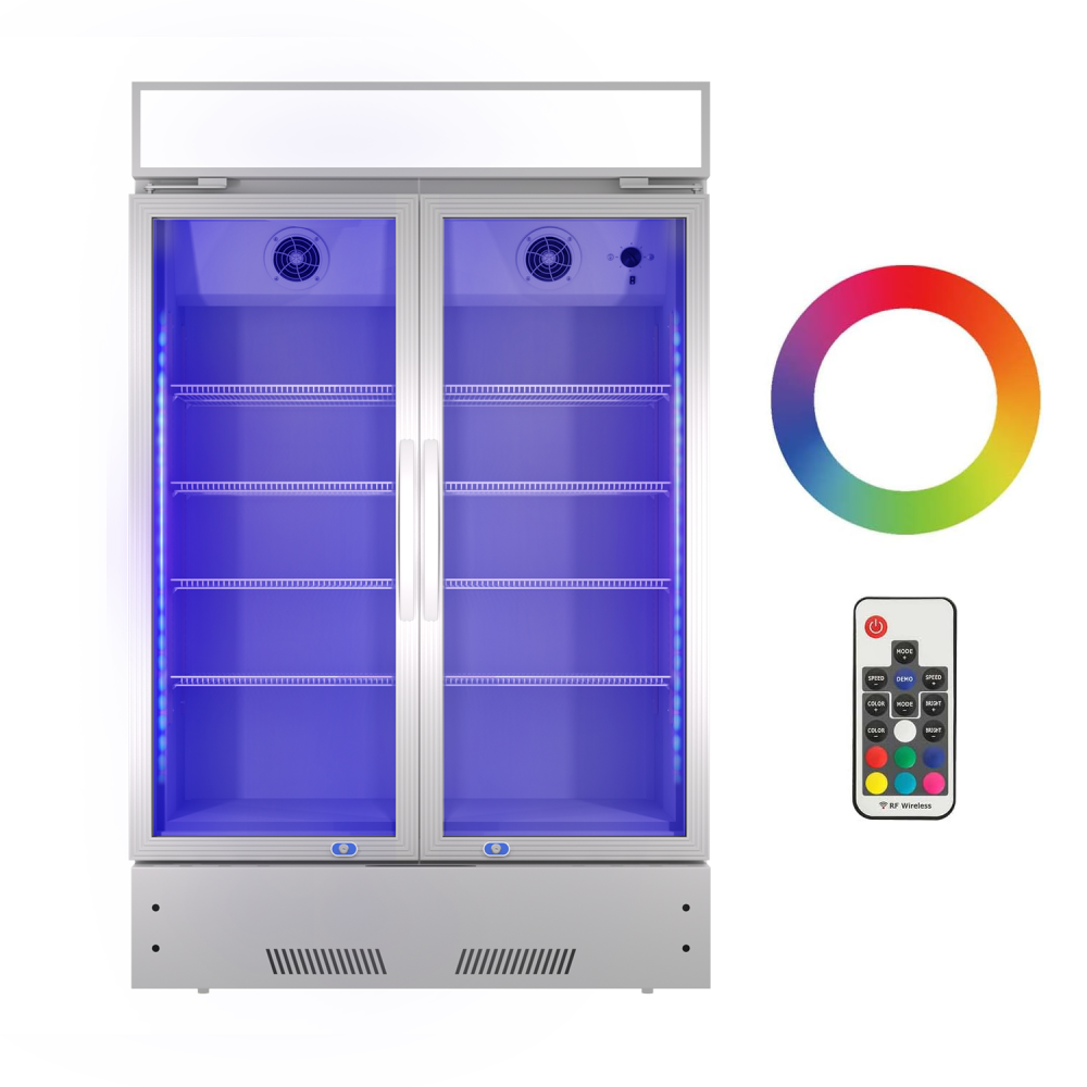 Commercial Refrigerator 2 Glass Door Reach In Cooler, Commercial Display Merchandiser Fridge, Capacity 17.1 cuft, ETL Approved, Silver