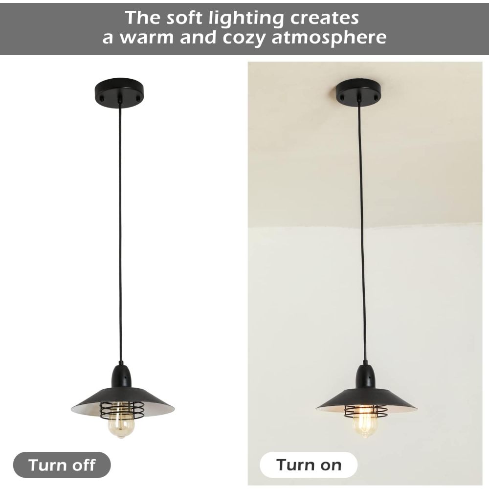 Farmhouse Vintage Pendant Light Black Fixture Pendant Lights with Spring Frame Adjustable Metal Hanging Lamp for Kitchen Island Dining Room Bedroom Living Room Barn Entryy, E26
